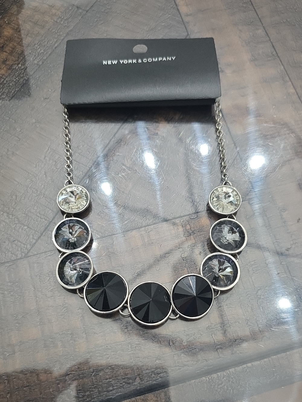 Vintage New York & Company Black and Clear Faceted Bib Necklace